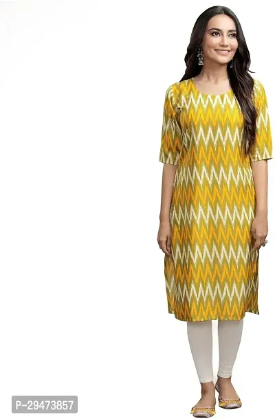 Stylish Yellow Crepe Printed Stitched Kurta For Women-thumb0