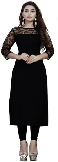 Stylish Black Crepe Self Design Stitched Kurta For Women-thumb0