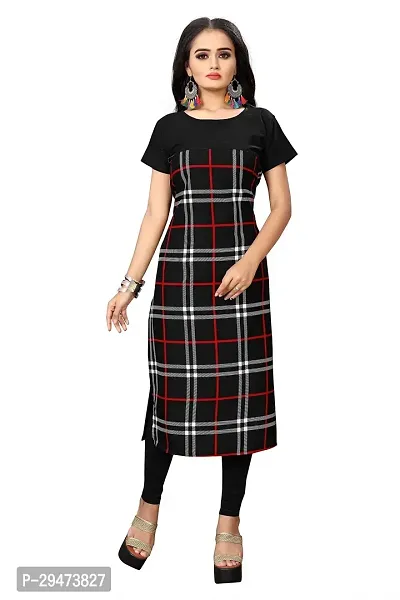 Stylish Black Crepe Checkered Stitched Kurta For Women-thumb0