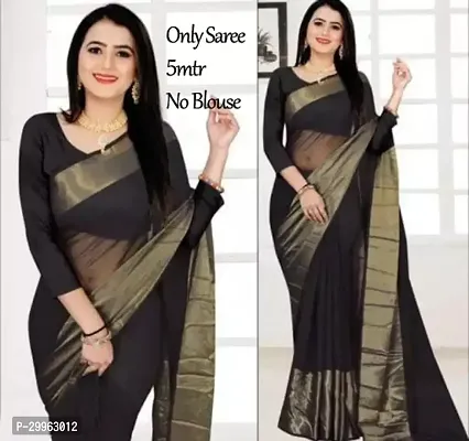 Stylish Black Chiffon Solid Saree For Women