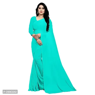 Stylish Turquoise Pure Georgette Saree with Blouse piece For Women-thumb0