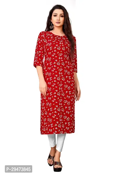 Stylish Red Crepe Printed Stitched Kurta For Women-thumb0