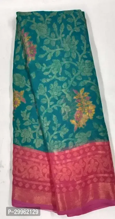 Stylish Sea Green Chiffon Saree with Blouse piece For Women-thumb0