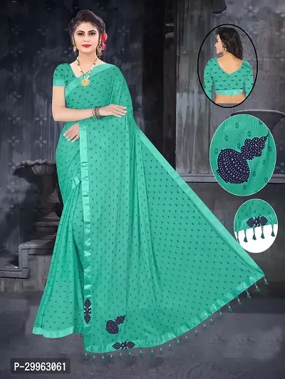 Stylish Green Lycra Saree with Blouse piece For Women