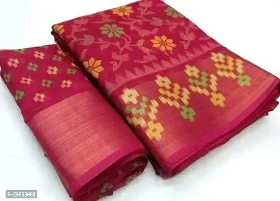 Stylish Pink Cotton Saree with Blouse piece For Women-thumb0