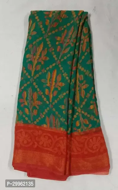 Stylish Green Chiffon Saree with Blouse piece For Women