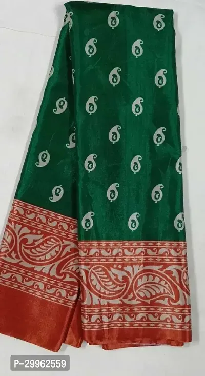 Stylish Green Cotton Blend Saree with Blouse piece For Women