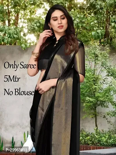 Stylish Black Chiffon Solid Saree For Women-thumb0