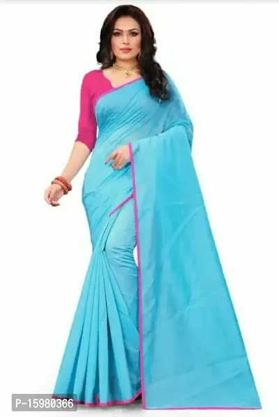 Stylish Pure Silk Blue Solid Ready to Wear (Stitched) Saree for Women-thumb0