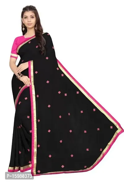 Stylish Cotton Black Solid Ready to Wear (Stitched) Saree for Women-thumb0