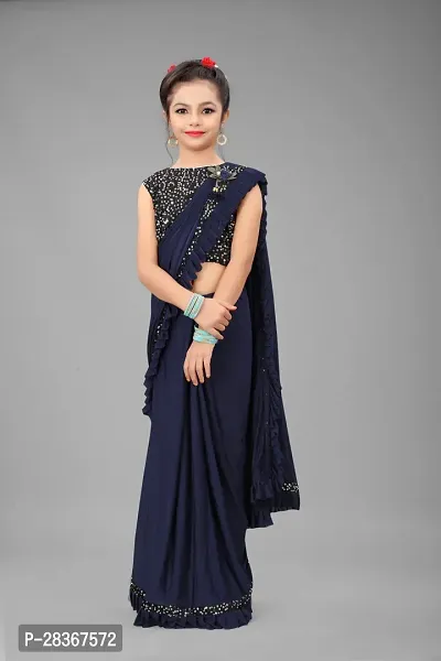 Stylish Navy Blue Poly Silk Solid Sarees With Blouse Piece For Girls-thumb0