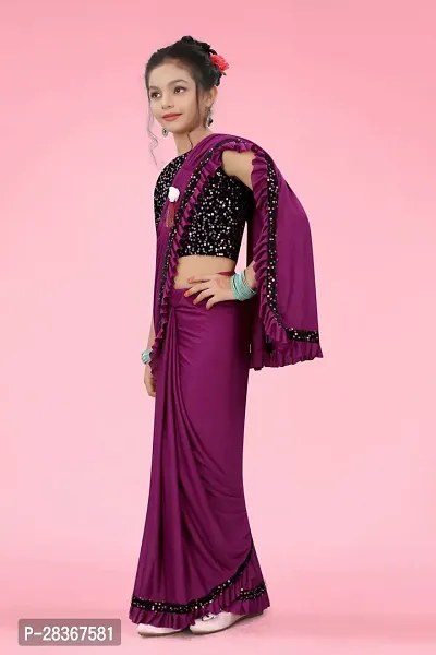 Stylish Purple Poly Silk Solid Sarees With Blouse Piece For Girls-thumb4