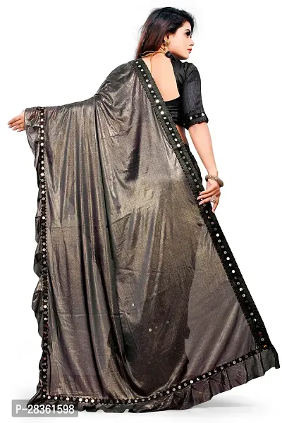 Beautiful Black Lycra Blend Solid Saree With Blouse Piece For Women-thumb3
