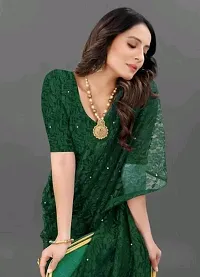 Beautiful Green Net Self-Design Saree With Blouse Piece For Women-thumb1