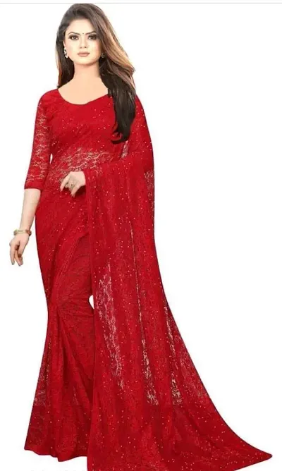 Trendy Net Sarees With Stone Work And Blouse Piece