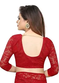 Beautiful Red Net Self-Design Saree With Blouse Piece For Women-thumb3