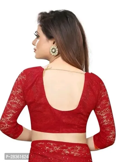 Beautiful Red Net Self-Design Saree With Blouse Piece For Women-thumb4