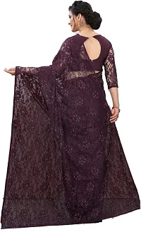 Beautiful Purple Net Self-Design Saree With Blouse Piece For Women-thumb1