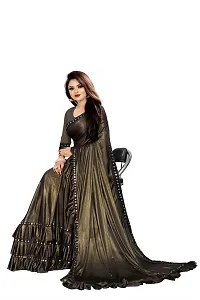 Beautiful Brown Lycra Blend Solid Saree With Blouse Piece For Women-thumb2