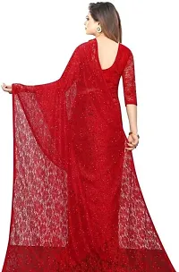 Beautiful Red Net Self-Design Saree With Blouse Piece For Women-thumb1