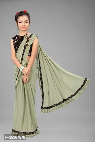 Stylish Olive Poly Silk Solid Sarees With Blouse Piece For Girls-thumb0