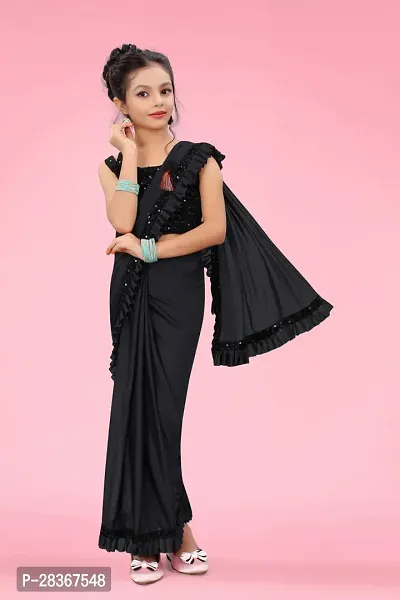 Stylish Black Poly Silk Solid Sarees With Blouse Piece For Girls-thumb0