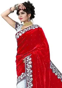 Beautiful Multicoloured Velvet Embroidered Saree With Blouse Piece For Women-thumb1