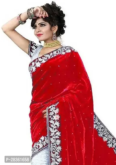 Beautiful Multicoloured Velvet Embroidered Saree With Blouse Piece For Women-thumb2