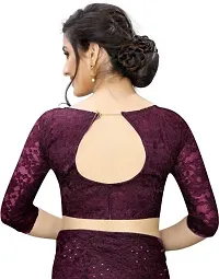 Beautiful Purple Net Self-Design Saree With Blouse Piece For Women-thumb3