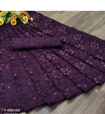 Beautiful Purple Net Self-Design Saree With Blouse Piece For Women