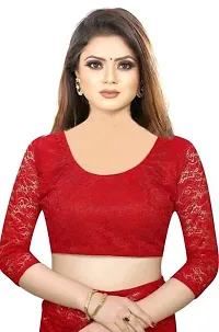 Beautiful Red Net Self-Design Saree With Blouse Piece For Women-thumb2