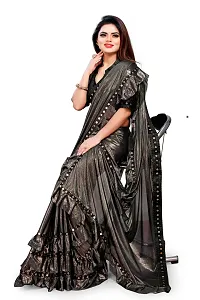 Beautiful Black Lycra Blend Solid Saree With Blouse Piece For Women-thumb1