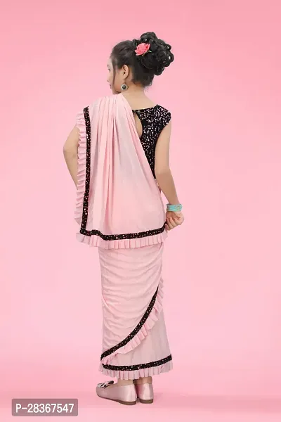 Stylish Pink Poly Silk Solid Sarees With Blouse Piece For Girls-thumb2