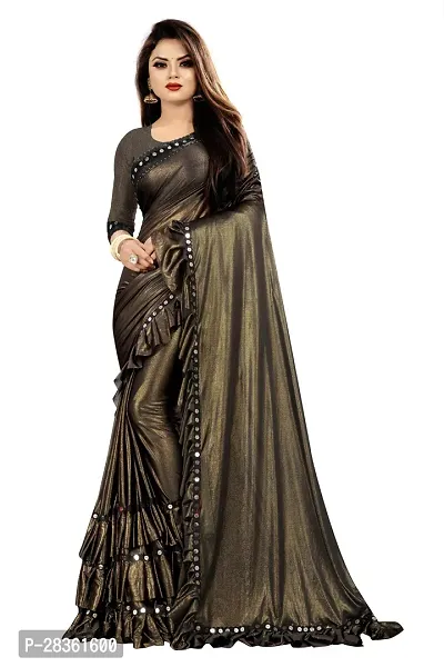 Beautiful Brown Lycra Blend Solid Saree With Blouse Piece For Women-thumb0