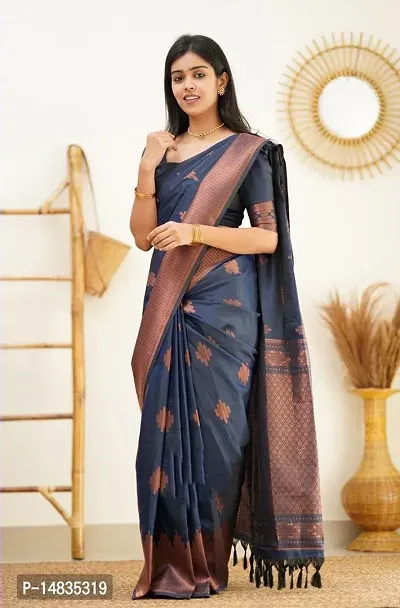 MIMOSA Women's Traditional Ussi Kanjivaram Art Silk Saree With Blouse  Color: Navy Blue : (5662-686-2D-NV-RN) : Amazon.in: Fashion