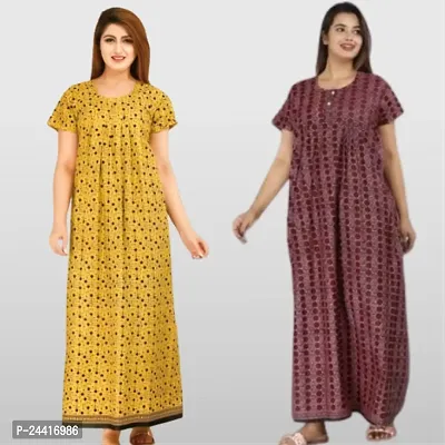 Elegant Multicoloured Cotton Nighties For Women Pack Of 2