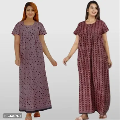 Elegant Multicoloured Cotton Nighties For Women Pack Of 2-thumb0