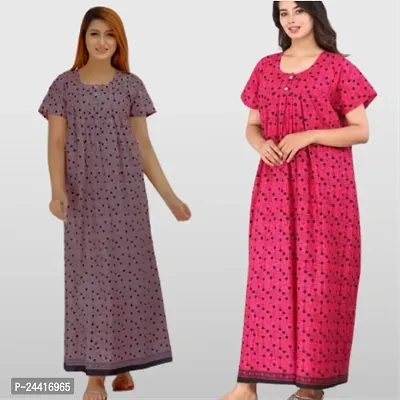 Elegant Multicoloured Cotton Nighties For Women Pack Of 2