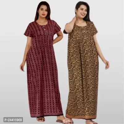 Elegant Multicoloured Cotton Nighties For Women Pack Of 2