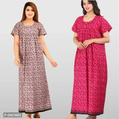 Elegant Multicoloured Cotton Nighties For Women Pack Of 2