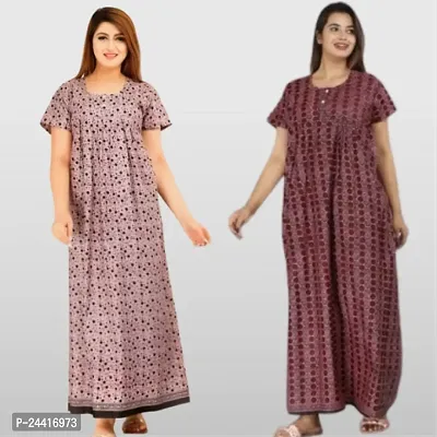 Elegant Multicoloured Cotton Nighties For Women Pack Of 2-thumb0