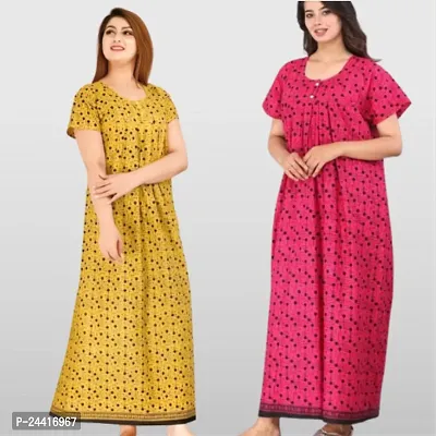 Elegant Multicoloured Cotton Nighties For Women Pack Of 2