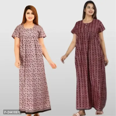 Elegant Multicoloured Cotton Nighties For Women Pack Of 2-thumb0