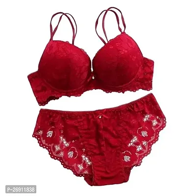 Stylish Red Bra And Panty Set For Women-thumb0