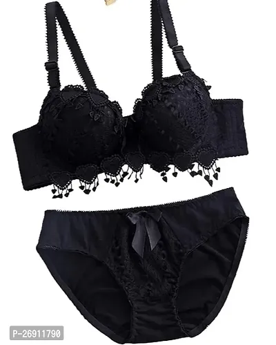 Stylish Black Bra And Panty Set For Women-thumb0