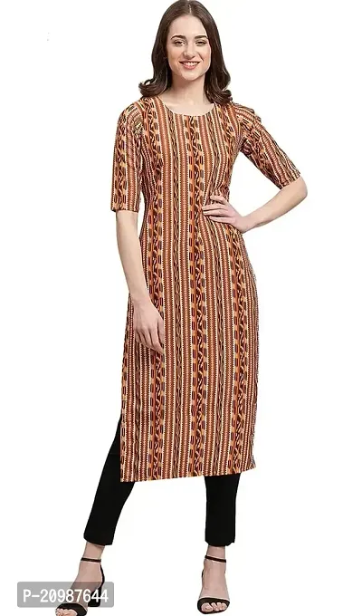 Elegant Crepe Printed Brown Round Neck 3/4 Sleeves Kurta For Women-thumb0