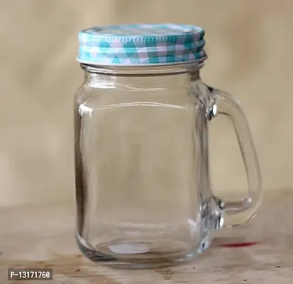 HappinessHills: - 450ml Glass Mason Jar with lid and Handle | Solid Container and Beverages Mug for Milk, Tea, Coffee, Juice, Shakes, Soft Cold Drinks, Smoothie | Home, Restaurant, Bar Use | 1 pcs