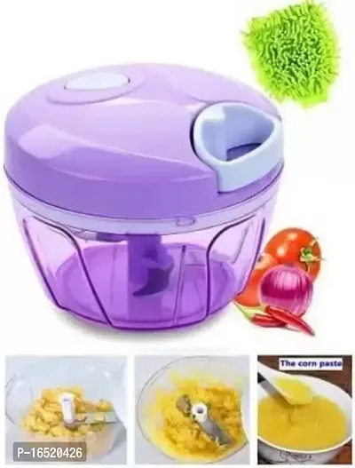 HappinessHills Plastic Mini Handy and Compact Onion Chopper with 3 Blades and Curd Mixer, 2 in 1, 600 ml, Rich Purple Colour) 12 x 12 x 8 cm Multicolour