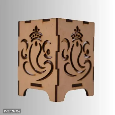 BIG BOSS ENTERPRISES Wooden Pen Holder MDF Wood Brown Unique Ganesh G Design Wooden Pen Stand for Office and Home Wooden pen holder Wooden pen stand holder Wooden Pen Stand Pen Holder Champagne