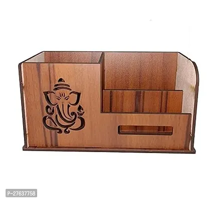 Big BOSS Enterprises ganesh ji design Pen Stand with Visiting Card  Mobile Holder  Multipurpose Wooden Desk Organizer Pen and Pencil Stand for Office Table with Business Card Holder Box